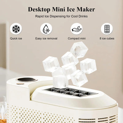 Portable Countertop Ice Maker Machine - 8 Cubes in 10 Mins, Compact Mini Ice Maker for Home/Camping/Car with DC 12V Adapter