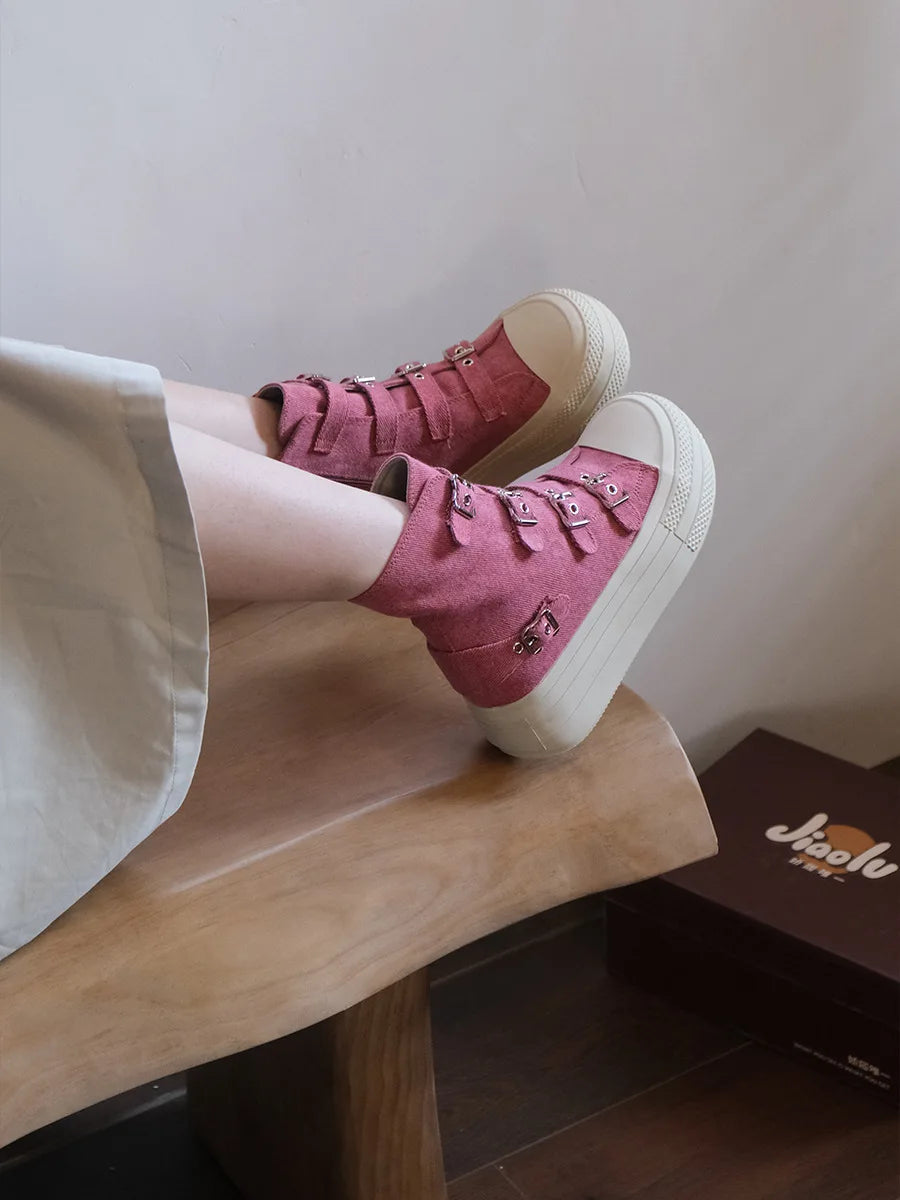 2025 Summer high Top sneakers for girls Design buckle strap platform Canvas skateboard Female sneakers tenis feminino adulto