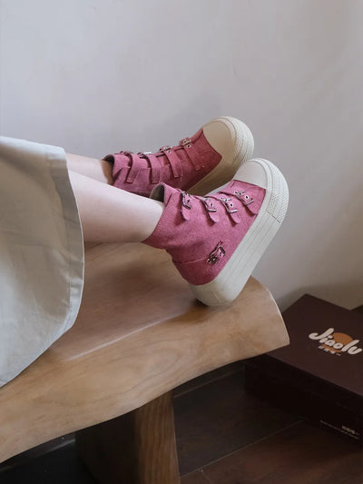 2025 Summer high Top sneakers for girls Design buckle strap platform Canvas skateboard Female sneakers tenis feminino adulto