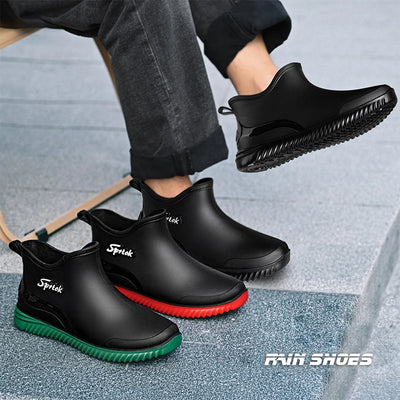 Ankle Rain Boots For Men Integrated forming Simple Waterproof Rain Shoes Toughness Anti-slip Fishing On Work Camping Waterproof