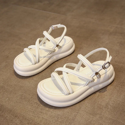 Flat Sandals Women 2025 New Summer Soft Sole Casual Roman Sandales Femmes Black White Cross Band Women's Shoes Sandalias Mujer