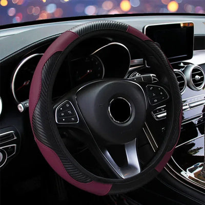 Car 37-38.5cm Steering Wheel Cover Breathable Anti Slip PU Leather Steering Covers Suitable Auto Decoration Carbon Fiber