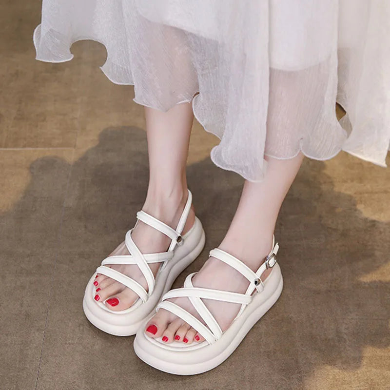 Flat Sandals Women 2025 New Summer Soft Sole Casual Roman Sandales Femmes Black White Cross Band Women's Shoes Sandalias Mujer