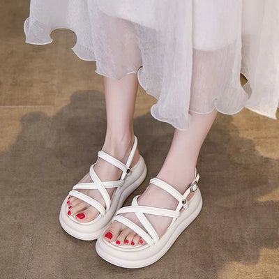 Flat Sandals Women 2025 New Summer Soft Sole Casual Roman Sandales Femmes Black White Cross Band Women's Shoes Sandalias Mujer