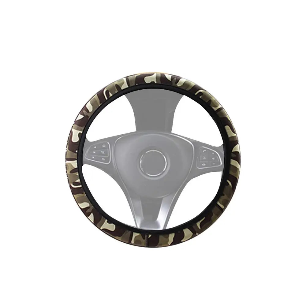 Camouflage Steering Wheel Covers Universal Anti-slip Stretchy D Round Shape 38CM Protective Cover Car Interior Accessories