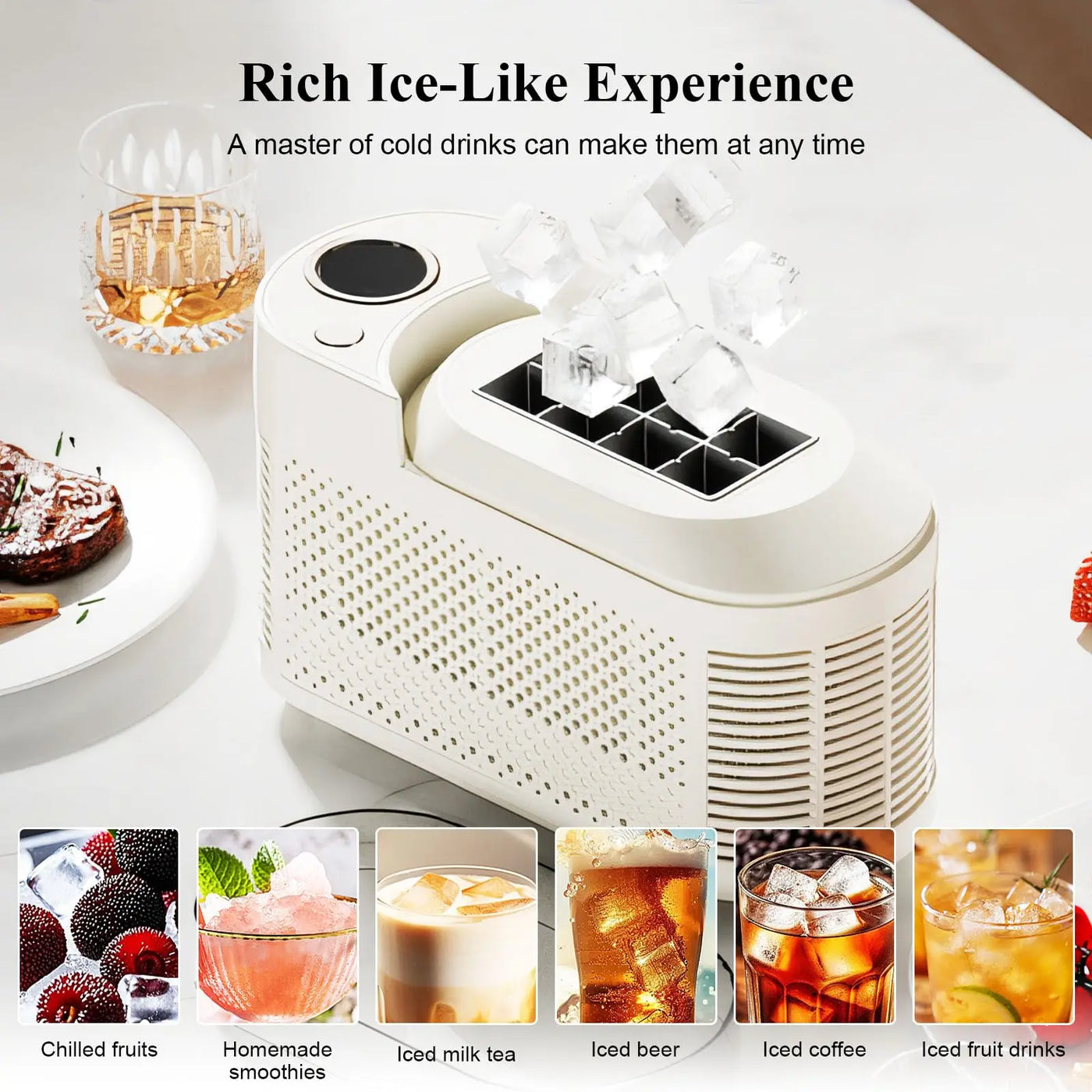 Portable Countertop Ice Maker Machine - 8 Cubes in 10 Mins, Compact Mini Ice Maker for Home/Camping/Car with DC 12V Adapter