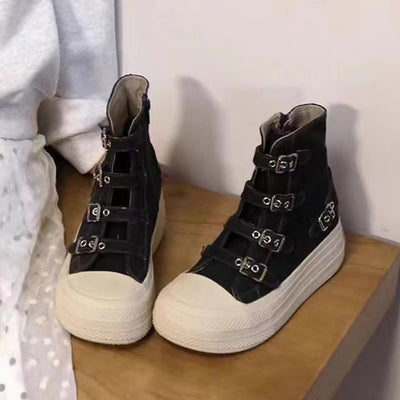 2025 Summer high Top sneakers for girls Design buckle strap platform Canvas skateboard Female sneakers tenis feminino adulto