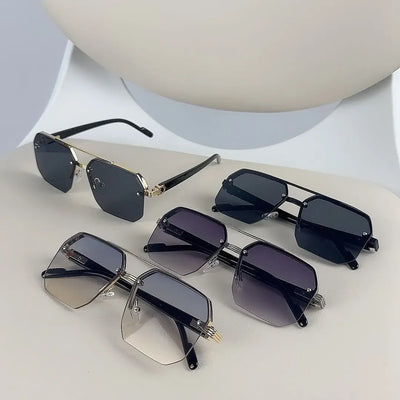 New Gradient Sunglasses for Men Fashion Metal Big Frame Sun Glasses Brand Design Luxury Lunette De Soleil Homme UV400 Eyewear