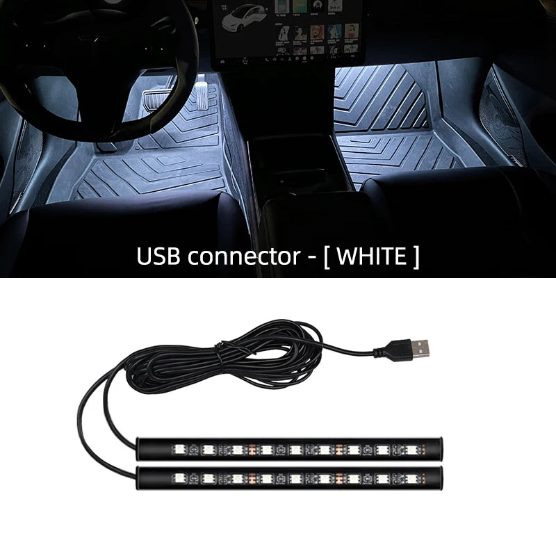 LED Car Interior Ambient Foot Light with USB Backlight Lighting 5V Auto Decorative Atmosphere Neon Lamp Vehicle Accessories