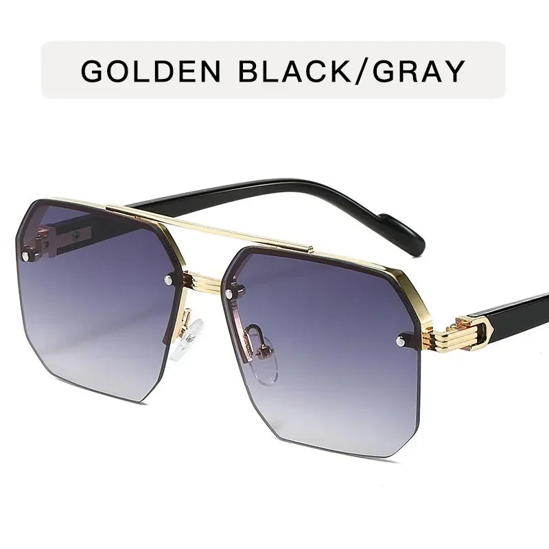 New Gradient Sunglasses for Men Fashion Metal Big Frame Sun Glasses Brand Design Luxury Lunette De Soleil Homme UV400 Eyewear