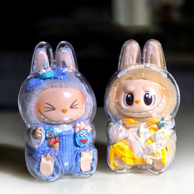 Hot Sale For Labubu Transparent Protective Cover Vinyl Doll Storage Box Cute Elf Plushie Display Cover for Holiday Birthday Gift