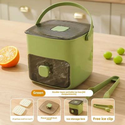 Double layer portable 48 grid press type ice maker with large capacity and easy demolding. Handheld ice box with lid and drawer