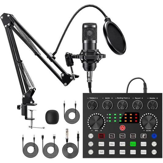 Podcast Equipment Kit, Audio Interface & All-In-One Live Sound Control Device, Ideal for Recording, Gaming, Singing, Broadcasting, Live Streaming
