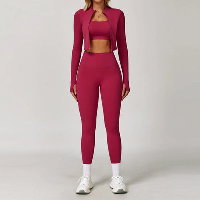 3PCS Yoga Set Women'S Gym Clothes Sportswear Yoga Suits Zipper Long Sleeve Push up Bra High Waist Leggings Sexy Sports Sets