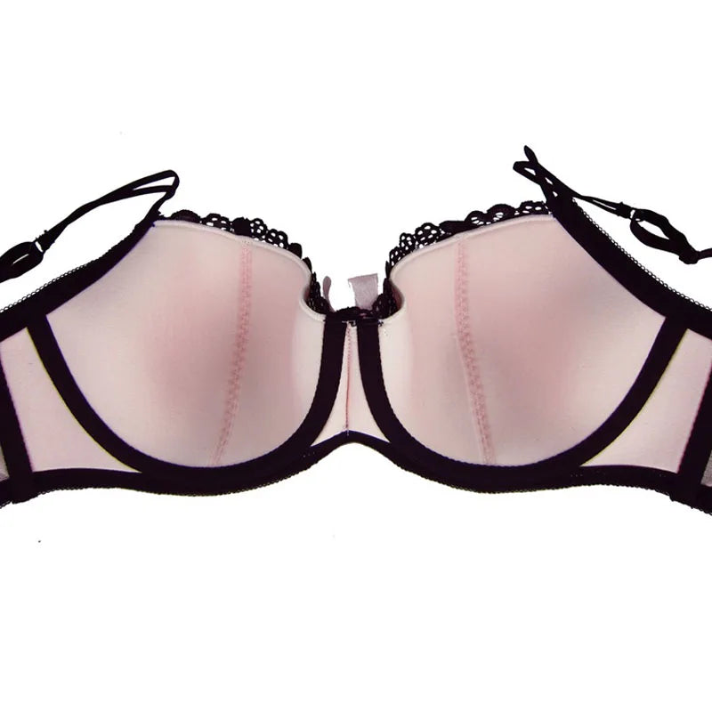 Women'S Underwear Bra Sexy Black Color Lace+Pink Bow Push up Bra plus Size B C D DD DDD E F G 30 - 40 High Quality Bralet7613