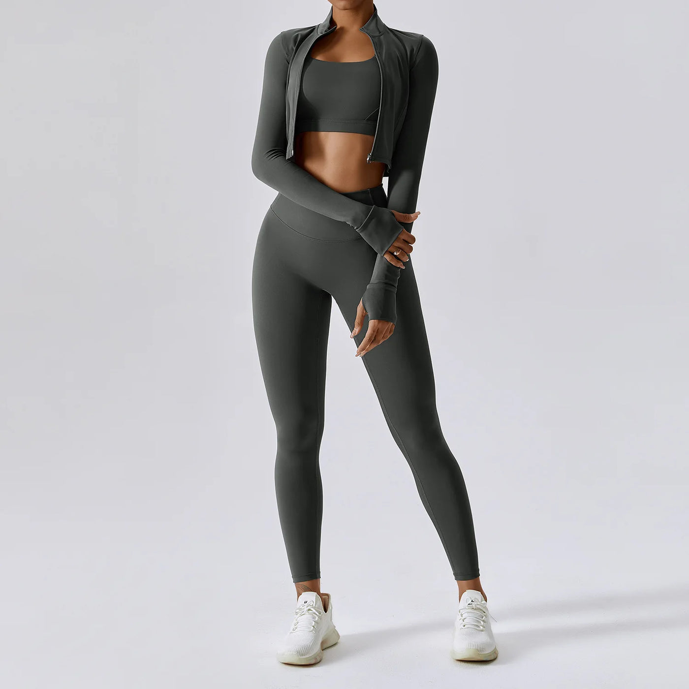 3PCS Yoga Set Women'S Gym Clothes Sportswear Yoga Suits Zipper Long Sleeve Push up Bra High Waist Leggings Sexy Sports Sets