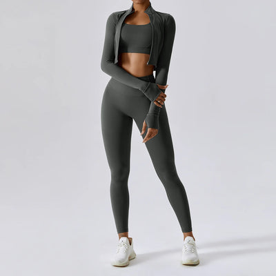 3PCS Yoga Set Women'S Gym Clothes Sportswear Yoga Suits Zipper Long Sleeve Push up Bra High Waist Leggings Sexy Sports Sets