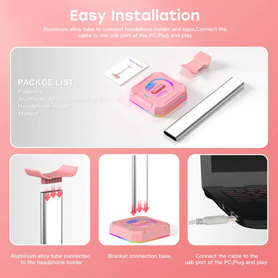Headphone Holder RGB Backlight Head Mounted Headphone Stand Rack Space Saving Desktop Organizer Vertical Bracket Hanger