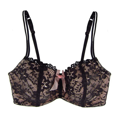 Women'S Underwear Bra Sexy Black Color Lace+Pink Bow Push up Bra plus Size B C D DD DDD E F G 30 - 40 High Quality Bralet7613