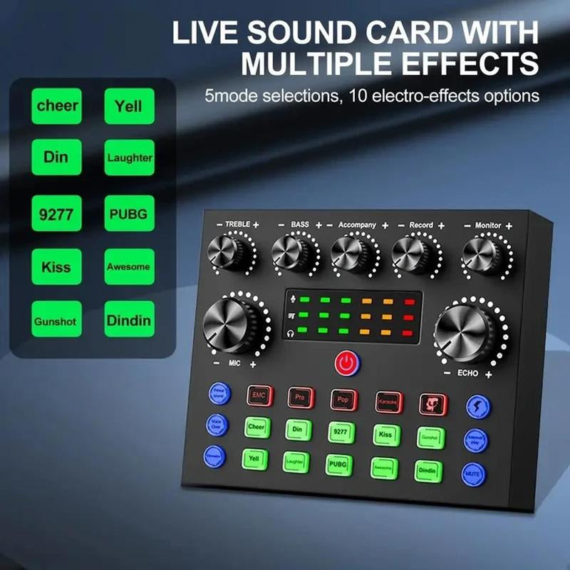 Podcast Equipment Kit, Audio Interface & All-In-One Live Sound Control Device, Ideal for Recording, Gaming, Singing, Broadcasting, Live Streaming