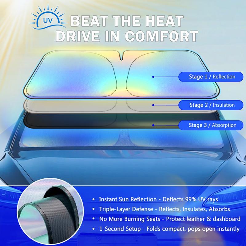 Laser Car Windshield Sun Shade,57X29.5 in Reflector Sunshade Offers Ultimate Protection for Car Interior,Reflective Design UV Protection Heat Isolation for Sedan/Suvs,Mpvs.