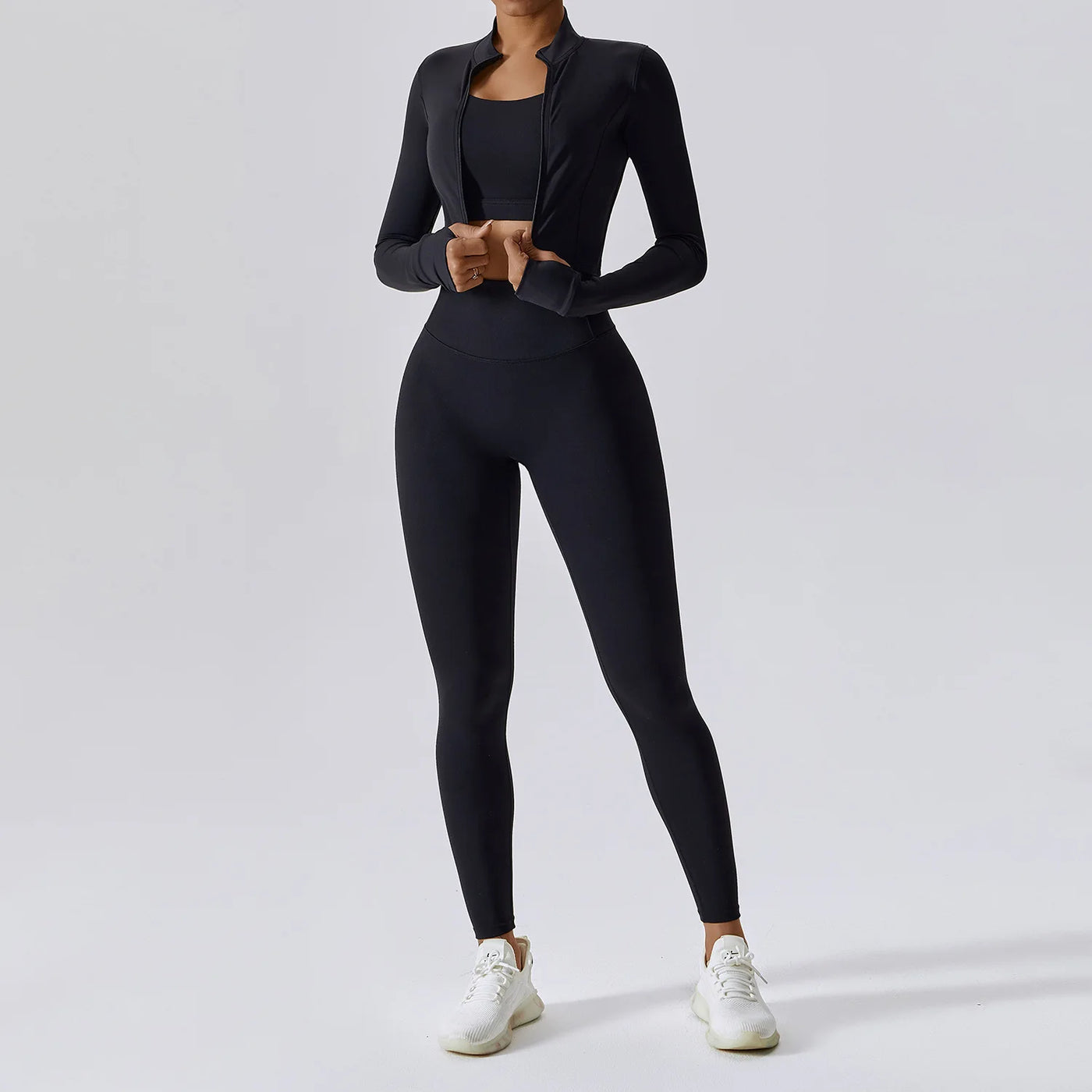 3PCS Yoga Set Women'S Gym Clothes Sportswear Yoga Suits Zipper Long Sleeve Push up Bra High Waist Leggings Sexy Sports Sets