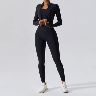 3PCS Yoga Set Women'S Gym Clothes Sportswear Yoga Suits Zipper Long Sleeve Push up Bra High Waist Leggings Sexy Sports Sets