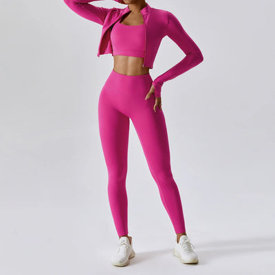 3PCS Yoga Set Women'S Gym Clothes Sportswear Yoga Suits Zipper Long Sleeve Push up Bra High Waist Leggings Sexy Sports Sets