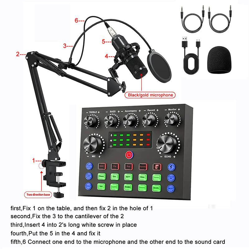 Podcast Equipment Kit, Audio Interface & All-In-One Live Sound Control Device, Ideal for Recording, Gaming, Singing, Broadcasting, Live Streaming