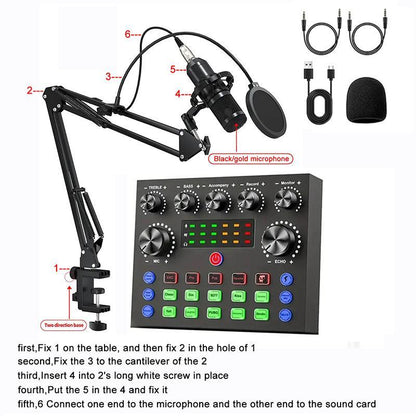 Podcast Equipment Kit, Audio Interface & All-In-One Live Sound Control Device, Ideal for Recording, Gaming, Singing, Broadcasting, Live Streaming