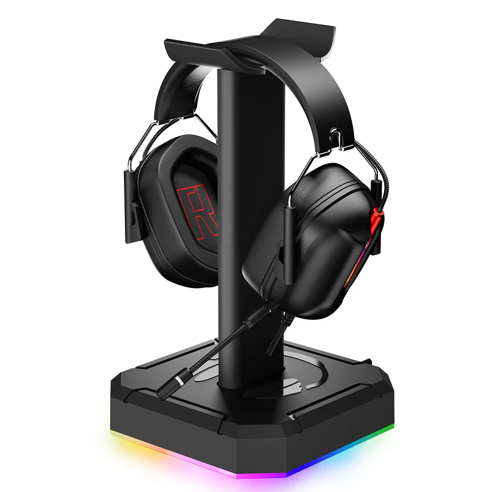 Headphone Holder RGB Backlight Head Mounted Headphone Stand Rack Space Saving Desktop Organizer Vertical Bracket Hanger