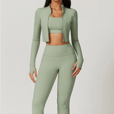 3PCS Yoga Set Women'S Gym Clothes Sportswear Yoga Suits Zipper Long Sleeve Push up Bra High Waist Leggings Sexy Sports Sets