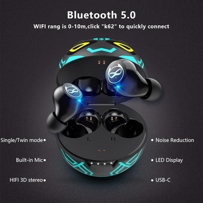 Gaming Earbuds Kids Bluetooth Earbud 5.3 In-Ear Headphones with Mic 36H Playtime IPX6 Waterproof Touch Control Hifi Stereo LED Display Kids Wireless Ear Buds