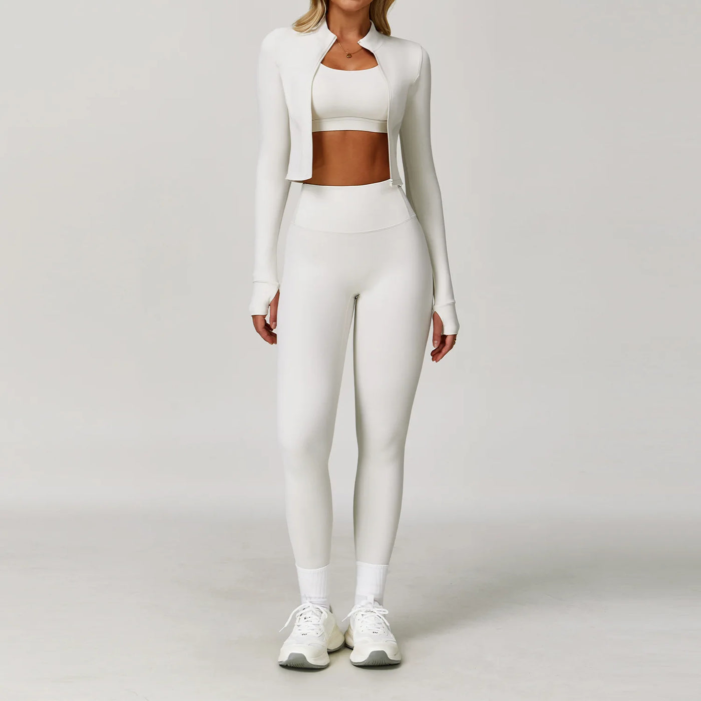 3PCS Yoga Set Women'S Gym Clothes Sportswear Yoga Suits Zipper Long Sleeve Push up Bra High Waist Leggings Sexy Sports Sets