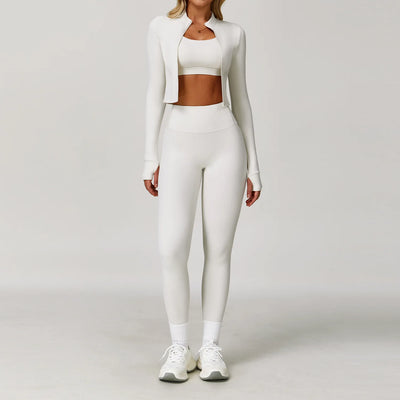 3PCS Yoga Set Women'S Gym Clothes Sportswear Yoga Suits Zipper Long Sleeve Push up Bra High Waist Leggings Sexy Sports Sets