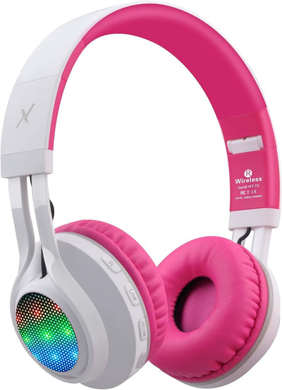WT-7S Kids Bluetooth Headphones, LED Light up Wireless Foldable Stereo Headset with Microphone and Volume Control for Pc/Tablet/Tv/Travel (Blue)