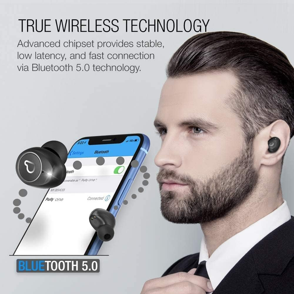 True Wireless Earbuds with Immersive Sound, Bluetooth 5.0 Earphones In-Ear with Charging Case Easy-Pairing Stereo Calls/Built-In Microphones/Ipx5 Sweatproof/Pumping Bass for Sports,Workout,Gym