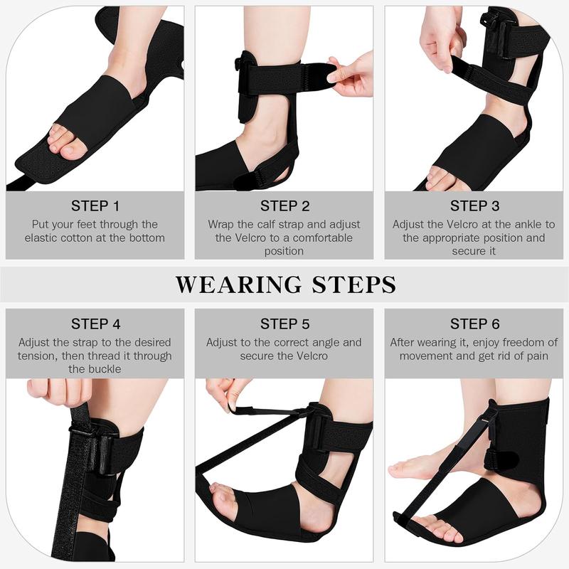 Upgraded Plantar Fasciitis Night Splint, Adjustable Straps Plantar Fasciitis Relief, Supportive Foot Braces with Arch Cushion for Achilles Tendonitis, Foot Drop & Heel Spur Pain Relief Day & Night (Black)