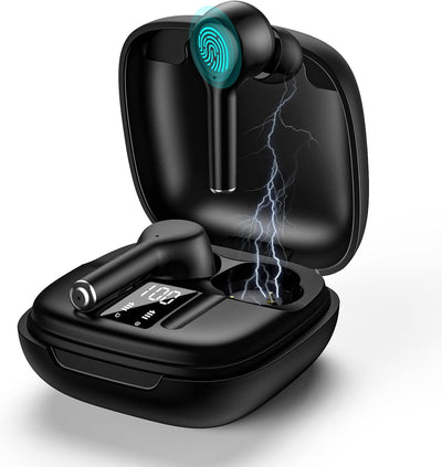 Wireless Earbuds, Bluetooth 5.1 In-Ear Headphones Stereo Sound, Wireless Earbuds with Charging Case IPX6 Waterproof,Bluetooth Earbuds with Mic Touch Control LED Display for Iphone and Android (Black)
