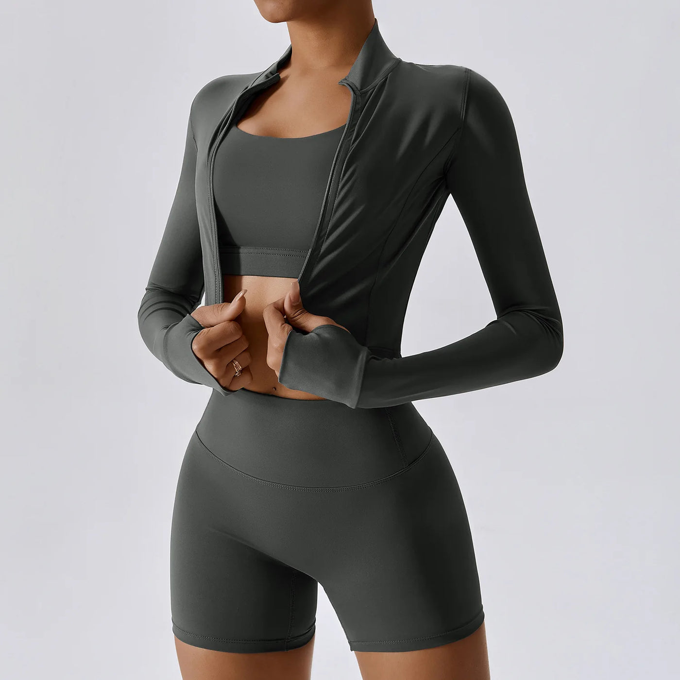 3PCS Yoga Set Women'S Gym Clothes Sportswear Yoga Suits Zipper Long Sleeve Push up Bra High Waist Leggings Sexy Sports Sets