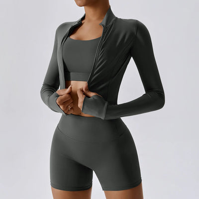 3PCS Yoga Set Women'S Gym Clothes Sportswear Yoga Suits Zipper Long Sleeve Push up Bra High Waist Leggings Sexy Sports Sets