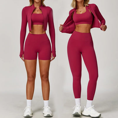 3PCS Yoga Set Women'S Gym Clothes Sportswear Yoga Suits Zipper Long Sleeve Push up Bra High Waist Leggings Sexy Sports Sets