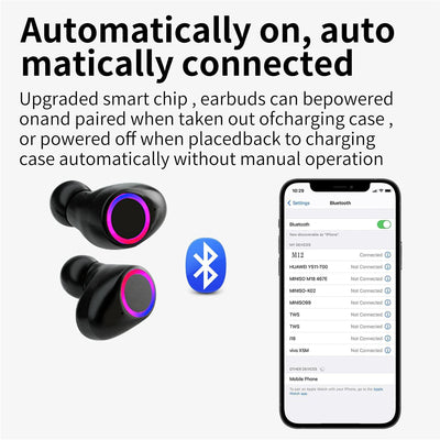 Wireless Earbuds with Charging Case Built-In Microphone Stereo Sound In-Ear Bluetooth Headphones Premium Deep Bass Headset, Black