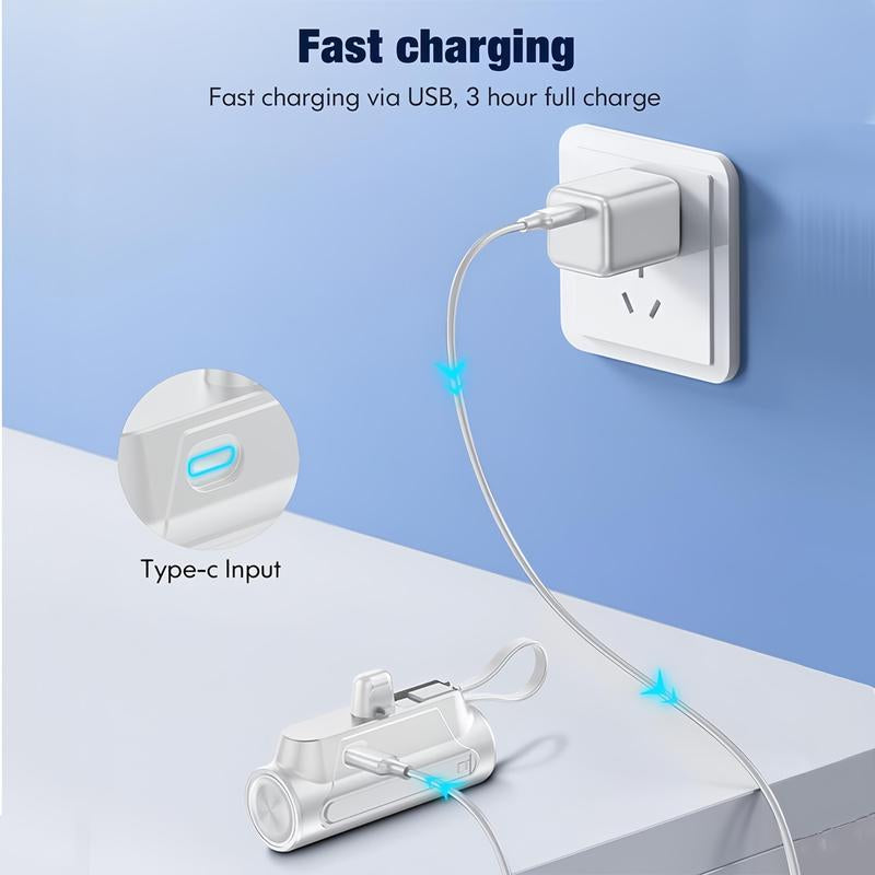 Mini Capsule 5000Mah Power Bank – 18W PD Fast-Charge USB-C Portable Charger with Foldable Stand & Built-In Flashlight, Dual Input, Universal Ios & Android Compatibility