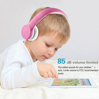 Kids Headphones with Cord, Toddler Headphones with Sharing Function, 85Db/93Db Safe Volume Limit, for Toddler Children Baby Boys Girls On-Line Study, School, Travel Use (Pink)