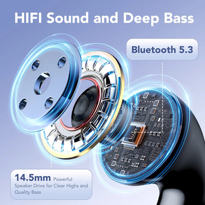 Wireless Ear Buds, Earbuds Bluetooth 5.3 Headphones 60H Playtime LED Display, Hifi Stereo Sound Waterproof In-Ear Earphones with 4 Microphone